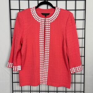 MING WANG Studded‎ Open Neck Single Clasp Knit Textured Jacket Womens Large Pink